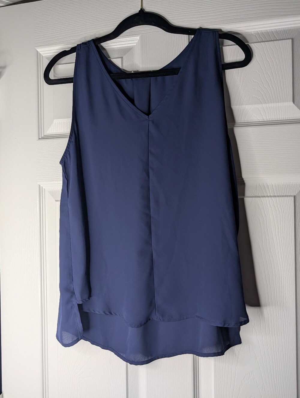 Elodie Women’s XL Navy Blue Sleeveless V-Neck Layered Chiffon Blouse Tank Top